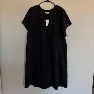 NEW Madewell Black Faux Wrap Dress V-neck Classic Textured Party Casual 2X NWT